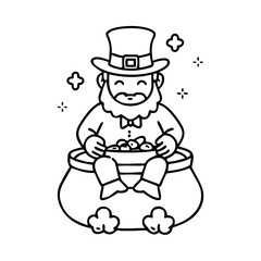 leprechaun sitting on pot of gold icon, leprechaun sitting on pot of gold line art - simple line art of leprechaun sitting on pot of gold, perfect for leprechaun sitting on pot of gold logos and icons