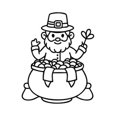 leprechaun sitting on pot of gold icon, leprechaun sitting on pot of gold line art - simple line art of leprechaun sitting on pot of gold, perfect for leprechaun sitting on pot of gold logos and icons