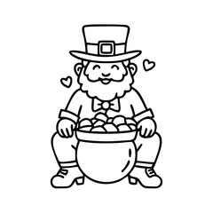 leprechaun sitting on pot of gold icon, leprechaun sitting on pot of gold line art - simple line art of leprechaun sitting on pot of gold, perfect for leprechaun sitting on pot of gold logos and icons