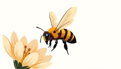 Pollen-covered bee hovering over flower, nature's pollination beauty