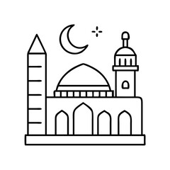 masjid mosque illustration icon, masjid mosque illustration line art - simple line art of masjid mosque illustration, perfect for masjid mosque illustration logos and icons