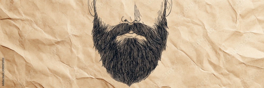 Poster minimalist beard illustration on craft paper, featuring a simplistic and artistic design that highli