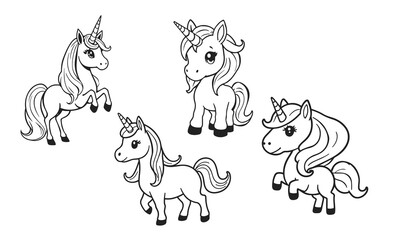 Cute unicorn vector set, cartoon horse illustration, kids fantasy drawing