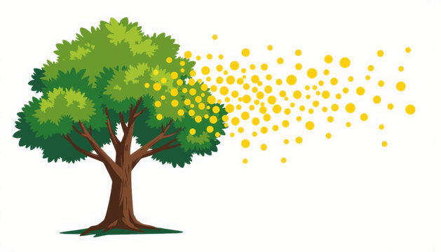 Tree releasing pollen in the breeze, nature's reproduction cycle