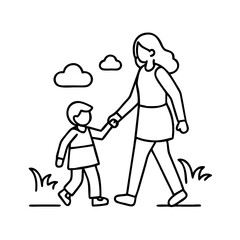 mom and child on a walk icon, mom and child on a walk line art - simple line art of mom and child on a walk, perfect for mom and child on a walk logos and icons