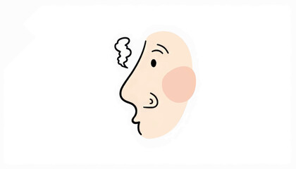 Stylized nose sneezing with cloud illustration, minimalistic design
