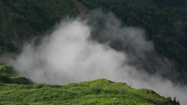 Foggy Kackar Mountains in the Fog Drone Video, Kackar Mountains Plateau Ayder, Camlihemsin Rize, Turkiye (Turkey)