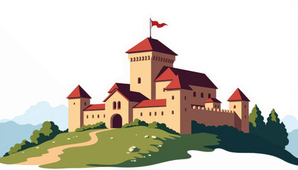 Historic castle on a hill with red rooftops, architectural beauty