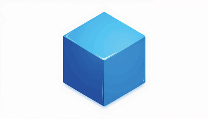 Geometric blue cube illustration on white background, minimal design