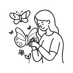 mom with butterfly icon, mom with butterfly line art - simple line art of mom with butterfly, perfect for mom with butterfly logos and icons