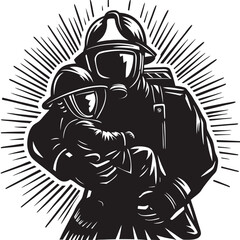 Firefighter save a child Silhouette vector