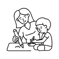 mother and child drawing icon, mother and child drawing line art - simple line art of mother and child drawing, perfect for mother and child drawing logos and icons