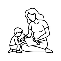 mother and child drawing icon, mother and child drawing line art - simple line art of mother and child drawing, perfect for mother and child drawing logos and icons
