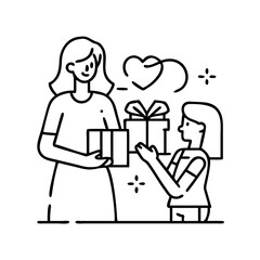 mother receiving gift icon, mother receiving gift line art - simple line art of mother receiving gift, perfect for mother receiving gift logos and icons