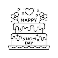 mother s day cake icon, mother s day cake line art - simple line art of mother s day cake, perfect for mother s day cake logos and icons