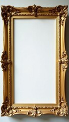 Empty ornate golden frame showcasing blank canvas , still life, material, texture
