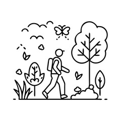 nature walk icon, nature walk line art - simple line art of nature walk, perfect for nature walk logos and icons