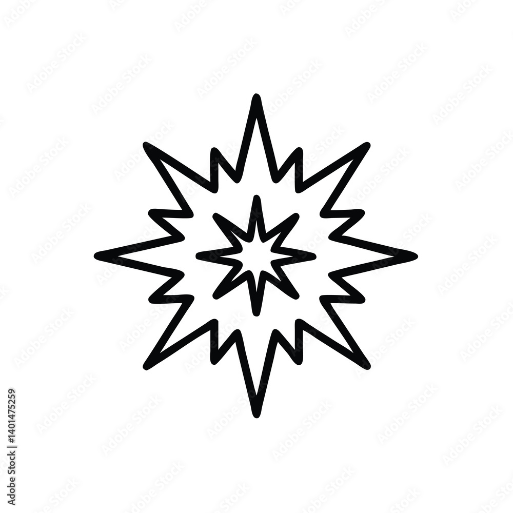 Poster vector explosion graphic with sharp spikes isolated on white background minimalist design