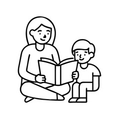 parent reading to child icon, parent reading to child line art - simple line art of parent reading to child, perfect for parent reading to child logos and icons