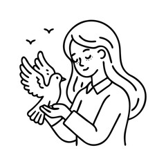 peaceful woman with dove icon, peaceful woman with dove line art - simple line art of peaceful woman with dove, perfect for peaceful woman with dove logos and icons