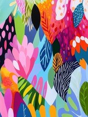 Vibrant floral patterns and textures create a lively vibe