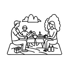 picnic with family icon, picnic with family line art - simple line art of picnic with family, perfect for picnic with family logos and icons