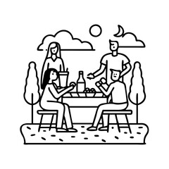 picnic with family icon, picnic with family line art - simple line art of picnic with family, perfect for picnic with family logos and icons
