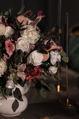 Still life with luxurious bouquet of preserved flowers. Women's day, mother's day, valentine's day.