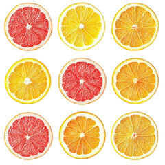 Obraz premium Sliced citrus fruits showcase kitchen food photography bright top view