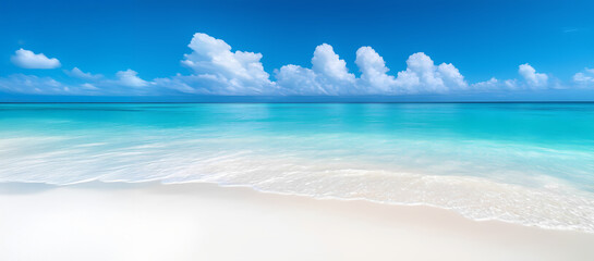 Beautiful tropical island with palm trees and beach panorama as background image. Asian summer season landscape. Maldives island Ocean tropical beach. palm trees and white clouds and pink sand 