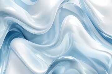 Obraz premium Glossy, undulating ribbons of pale blue and white blend seamlessly for sophisticated packaging and beauty product advertising visuals.