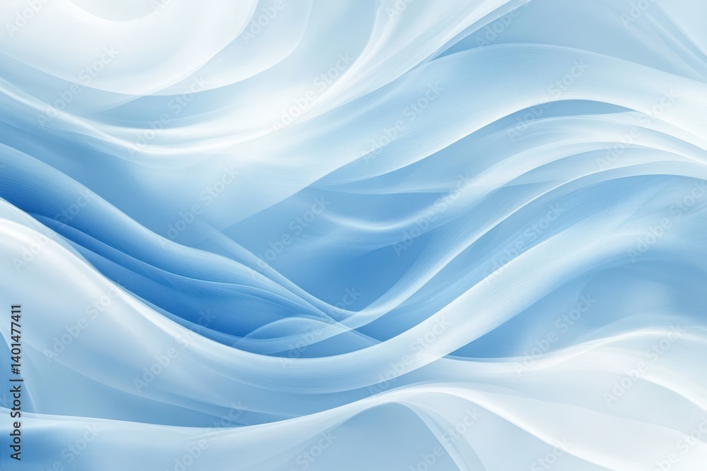 Poster abstract blue and white wavy background with smooth flowing lines and soft light
