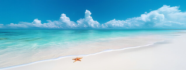 Beautiful tropical island with palm trees and beach panorama as background image. Asian summer season landscape. Maldives island Ocean tropical beach. palm trees and white clouds and pink sand 