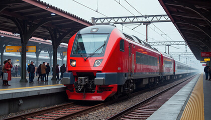 Red Train at Urban Station