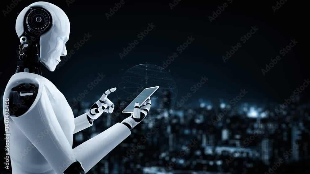 Poster future financial technology controll by ai robot huminoid uses machine learning and artificial intel