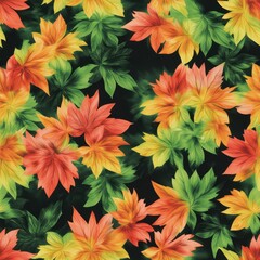 Obraz premium Vibrant Autumn Maple Leaves Seamless Pattern, Colorful Foliage Illustration on Dark Background