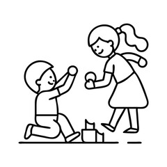 siblings playing icon, siblings playing line art - simple line art of siblings playing, perfect for siblings playing logos and icons