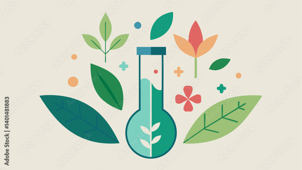 Poster botanical ingredients with exosomes a design integrating natural botanical elements like leaves and 