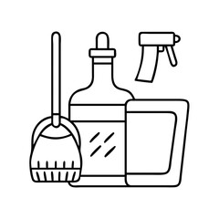 spring cleaning supplies icon, spring cleaning supplies line art - simple line art of spring cleaning supplies, perfect for spring cleaning supplies logos and icons