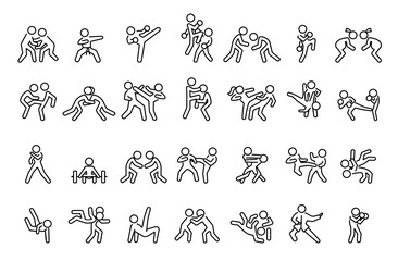 Minimalist Martial Arts and Fighting Poses Icon Set