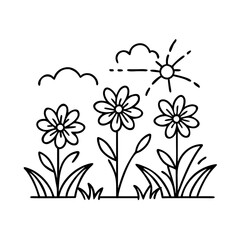 spring meadow icon, spring meadow line art - simple line art of spring meadow, perfect for spring meadow logos and icons