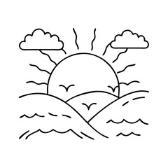 springtime sunrise icon, springtime sunrise line art - simple line art of springtime sunrise, perfect for springtime sunrise logos and icons
