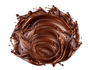 Sweet milk chocolate splash with drops, bubbles and blots. Melting liquid fluid crown drops. Isolated on white background. liquid Chocolate Rich and Creamy  wave Splash Flowing Elegantly