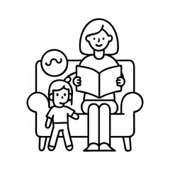 storytime with mom icon, storytime with mom line art - simple line art of storytime with mom, perfect for storytime with mom logos and icons