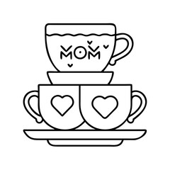 teacup set for mom icon, teacup set for mom line art - simple line art of teacup set for mom, perfect for teacup set for mom logos and icons