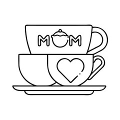 teacup set for mom icon, teacup set for mom line art - simple line art of teacup set for mom, perfect for teacup set for mom logos and icons