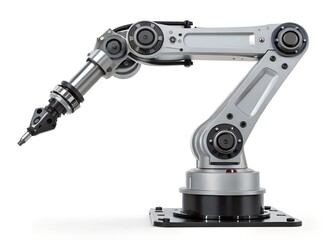 Industrial automation: Precision engineering is showcased, offering a detailed look at a robot arm. Metal structure demonstrates industry technology.