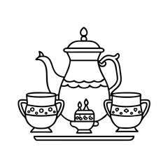 traditional tea set icon, traditional tea set line art - simple line art of traditional tea set, perfect for traditional tea set logos and icons