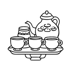 traditional tea set icon, traditional tea set line art - simple line art of traditional tea set, perfect for traditional tea set logos and icons