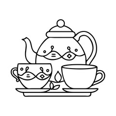 traditional tea set icon, traditional tea set line art - simple line art of traditional tea set, perfect for traditional tea set logos and icons